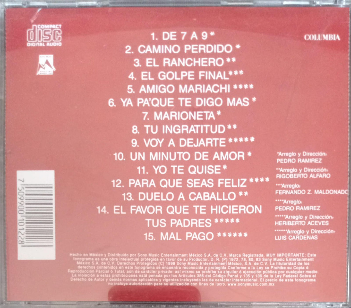 Vicente Fernández – 15 Nuevos Éxitos Con El Ídolo De México. CD. tienda de discos en méxico formato muerto