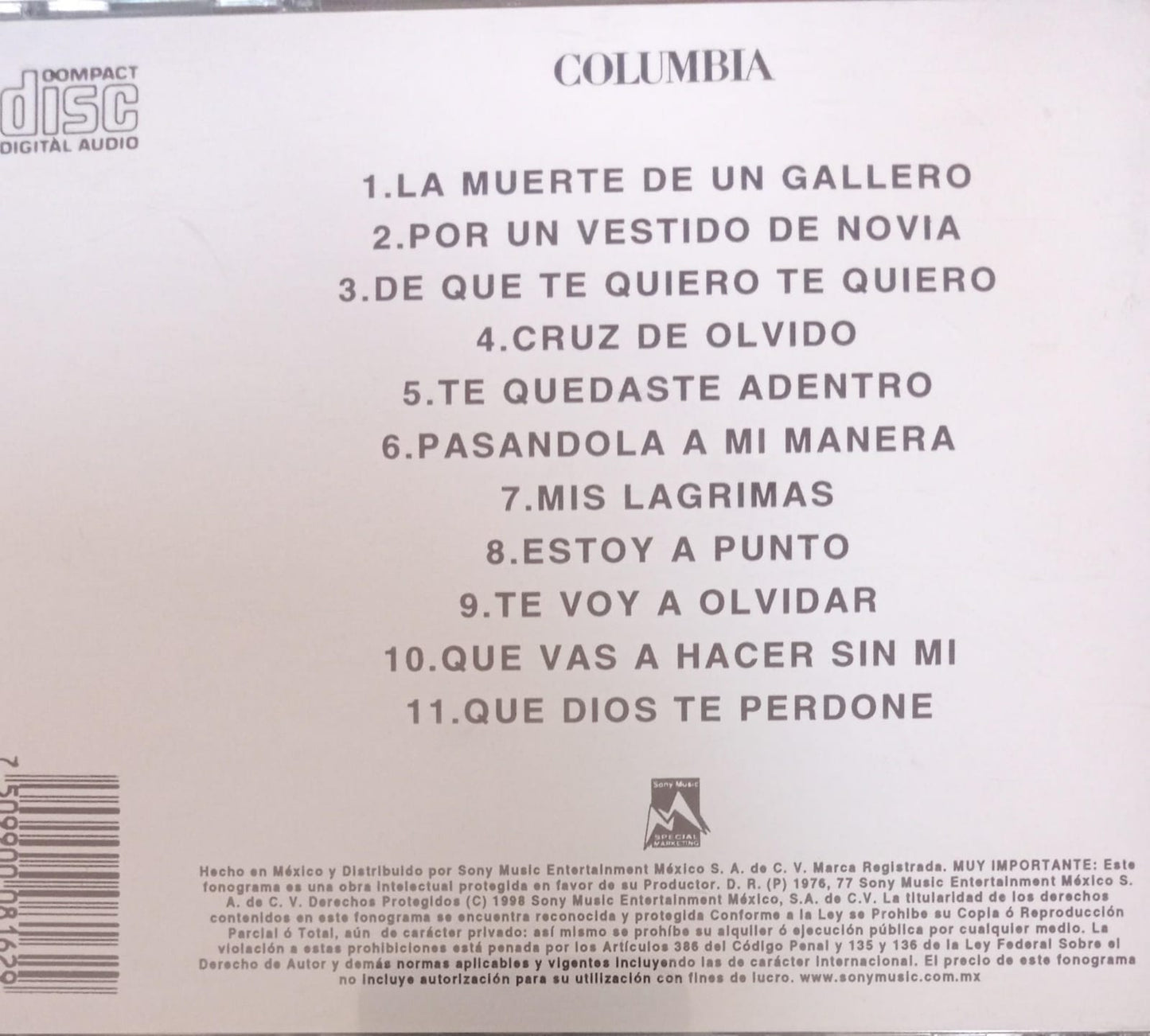 Vicente Fernández – La Muerte De Un Gallero. Cd. tienda de discos en méxico formato muerto