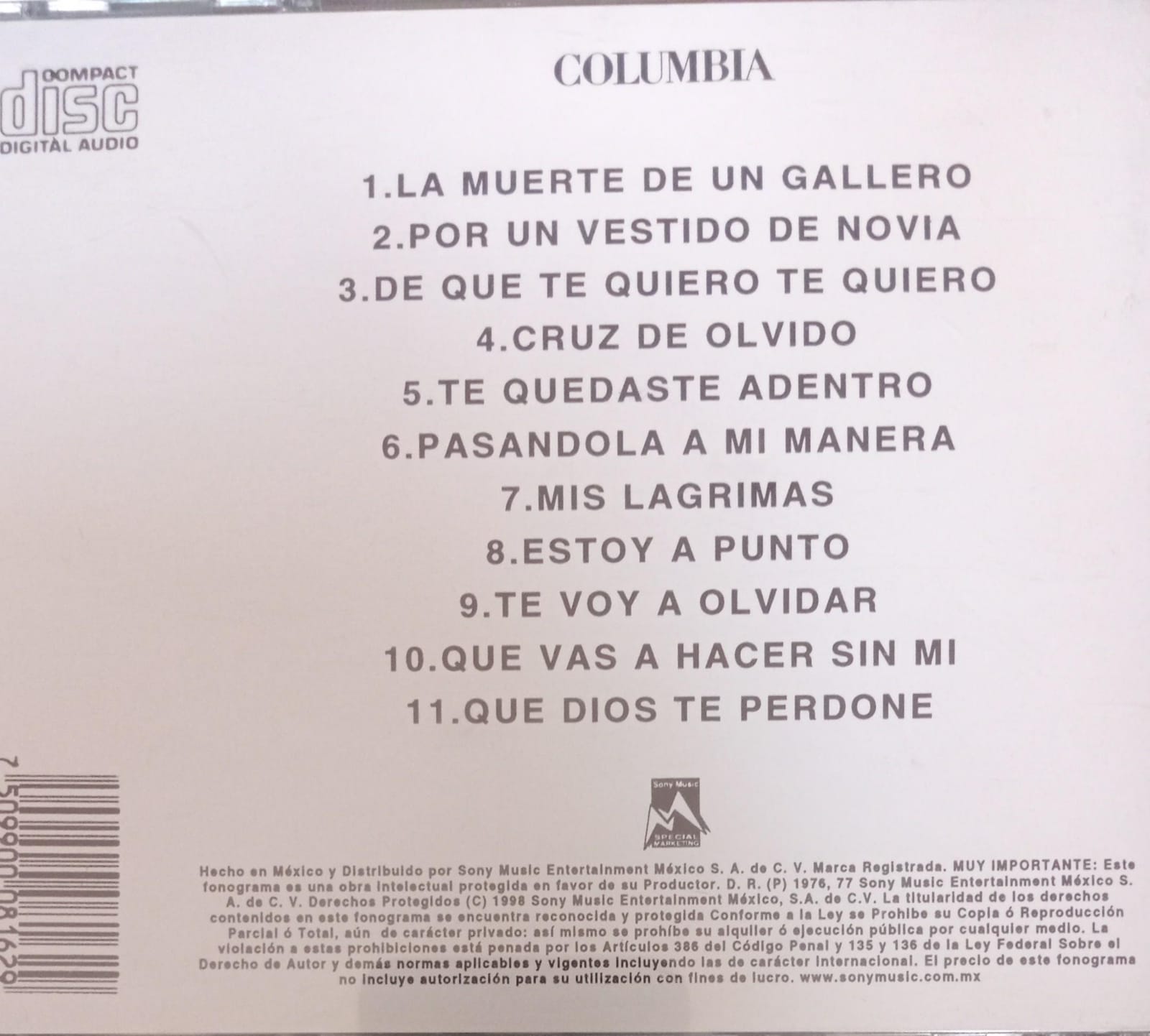 Vicente Fernández – La Muerte De Un Gallero. Cd. tienda de discos en méxico formato muerto