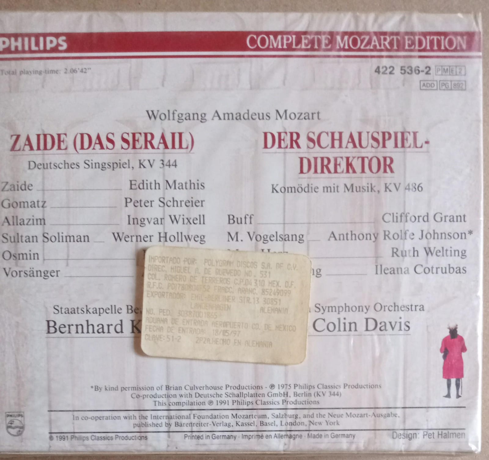 Mozart – Zaide / Der Schauspieldirektor. Cd doble. tienda de discos en méxico formato muerto