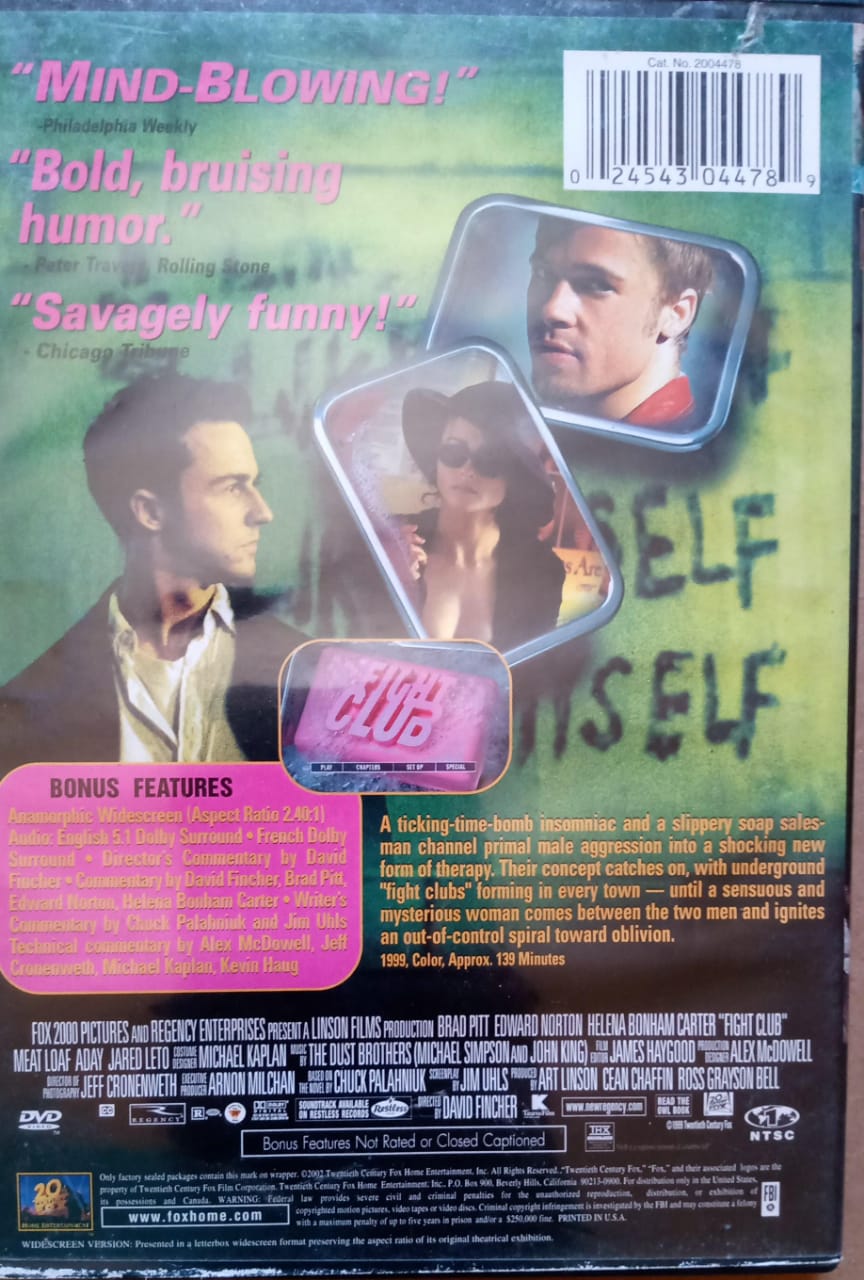 El club de la pelea. Título original: Fight Club. DVD.