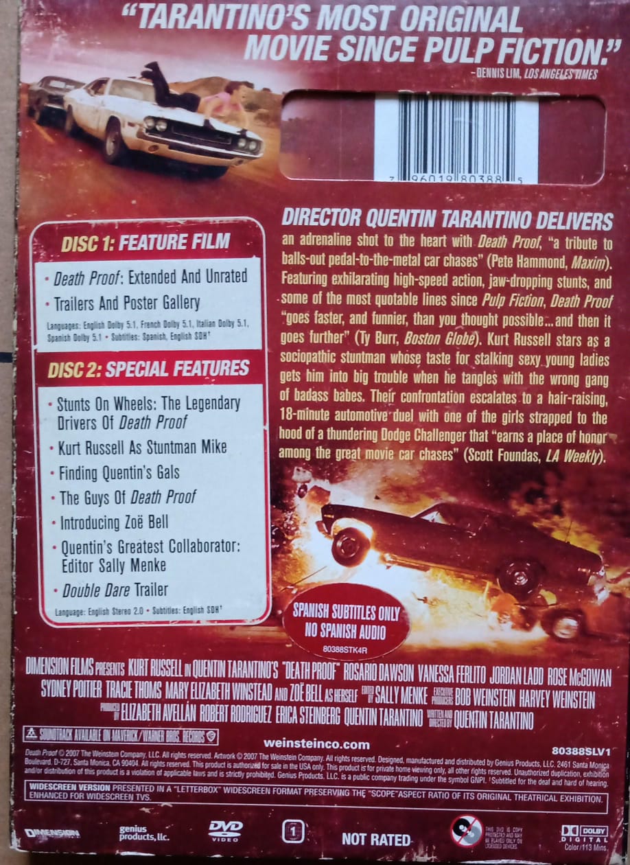 A prueba de muerte. Título original: Death Proof. DVD doble.