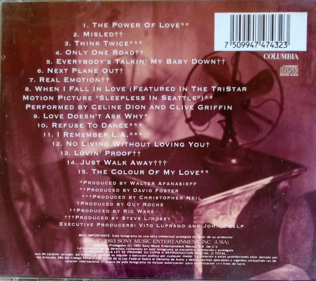 Celine Dion – The Colour Of My Love. Cd.