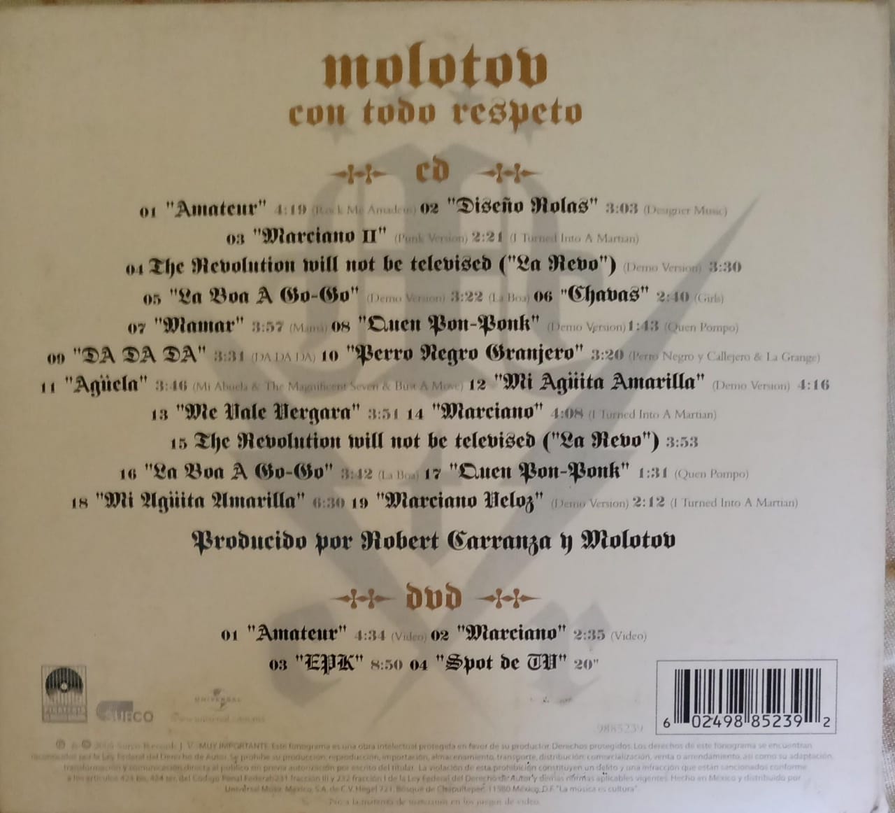 Molotov – Con Todo Respeto. Cd, DVD.