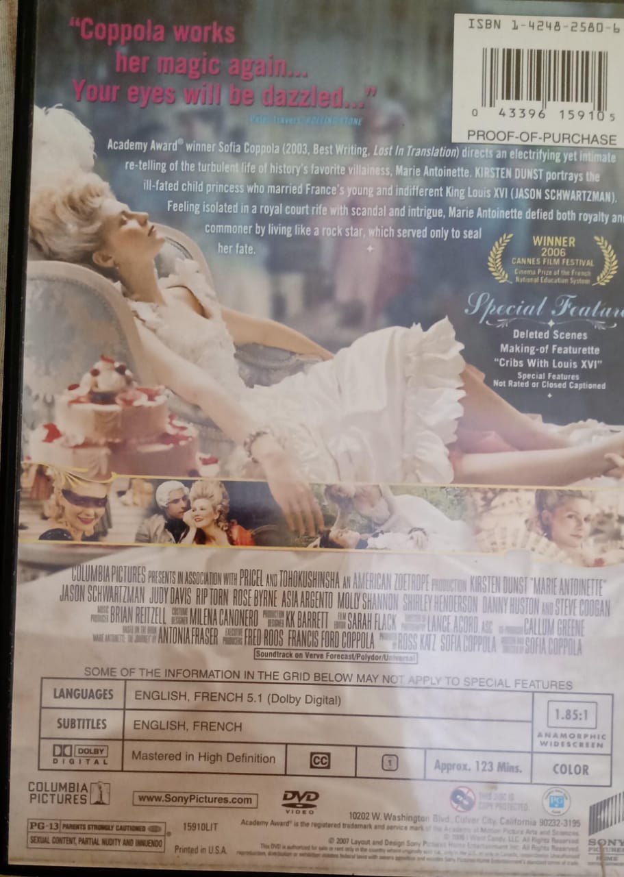 Marie Antoinette. DVD.
