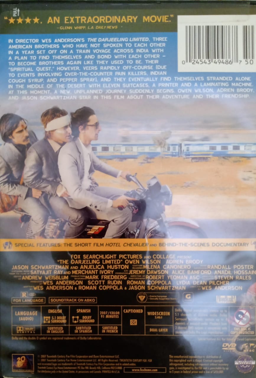 Viaje a Darjeeling. Título original: The Darjeeling Limited. DVD.