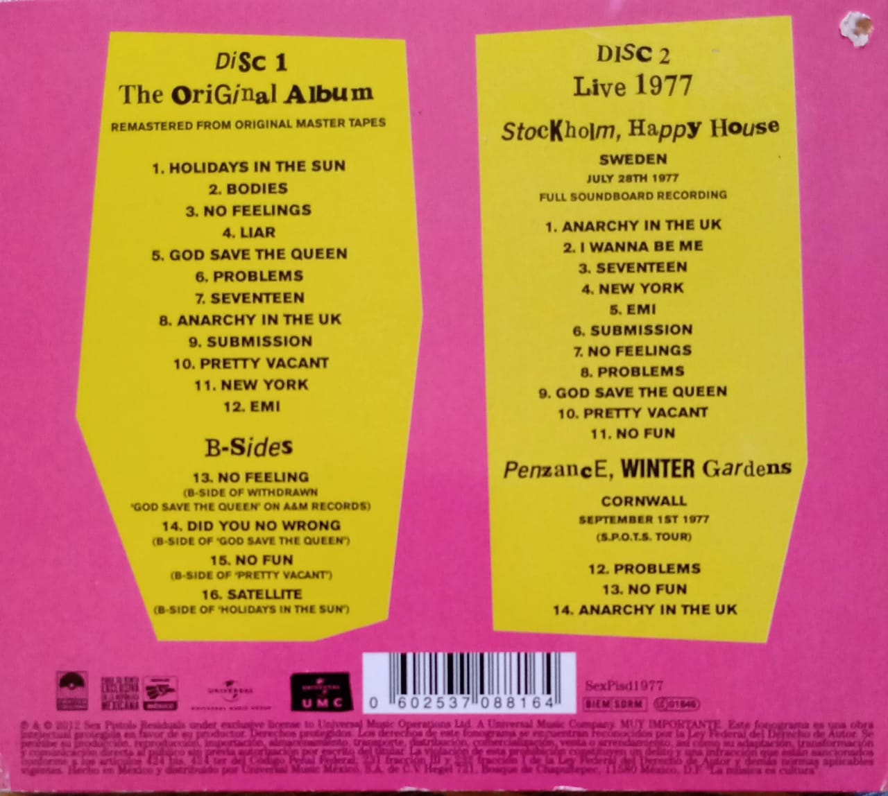 Sex Pistols –&nbsp;Never Mind the Bollocks, Here's the Sex Pistols. Cd doble.