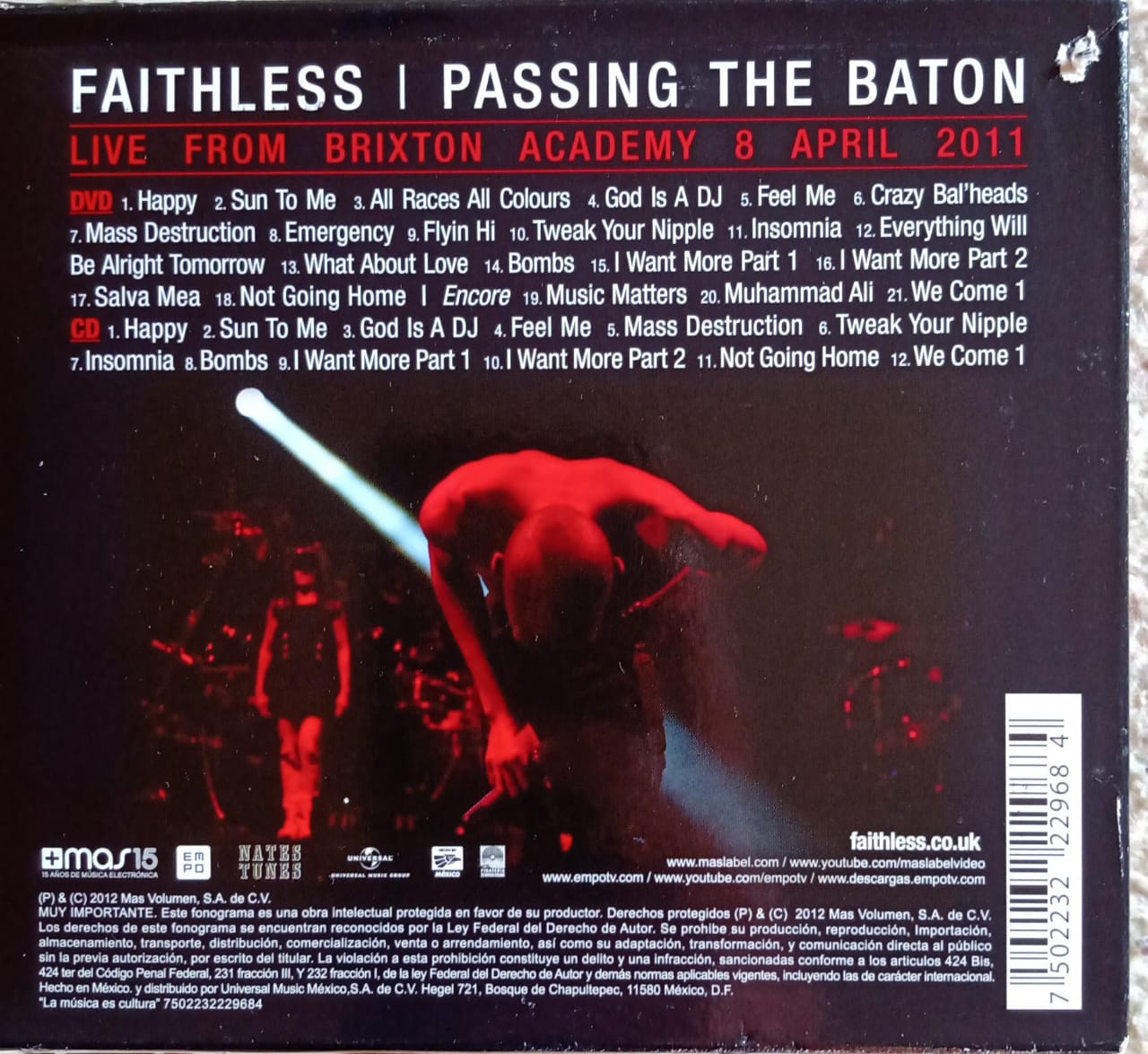 Faithless – Passing The Baton - Live From Brixton. Cd y DVD en buen estado.