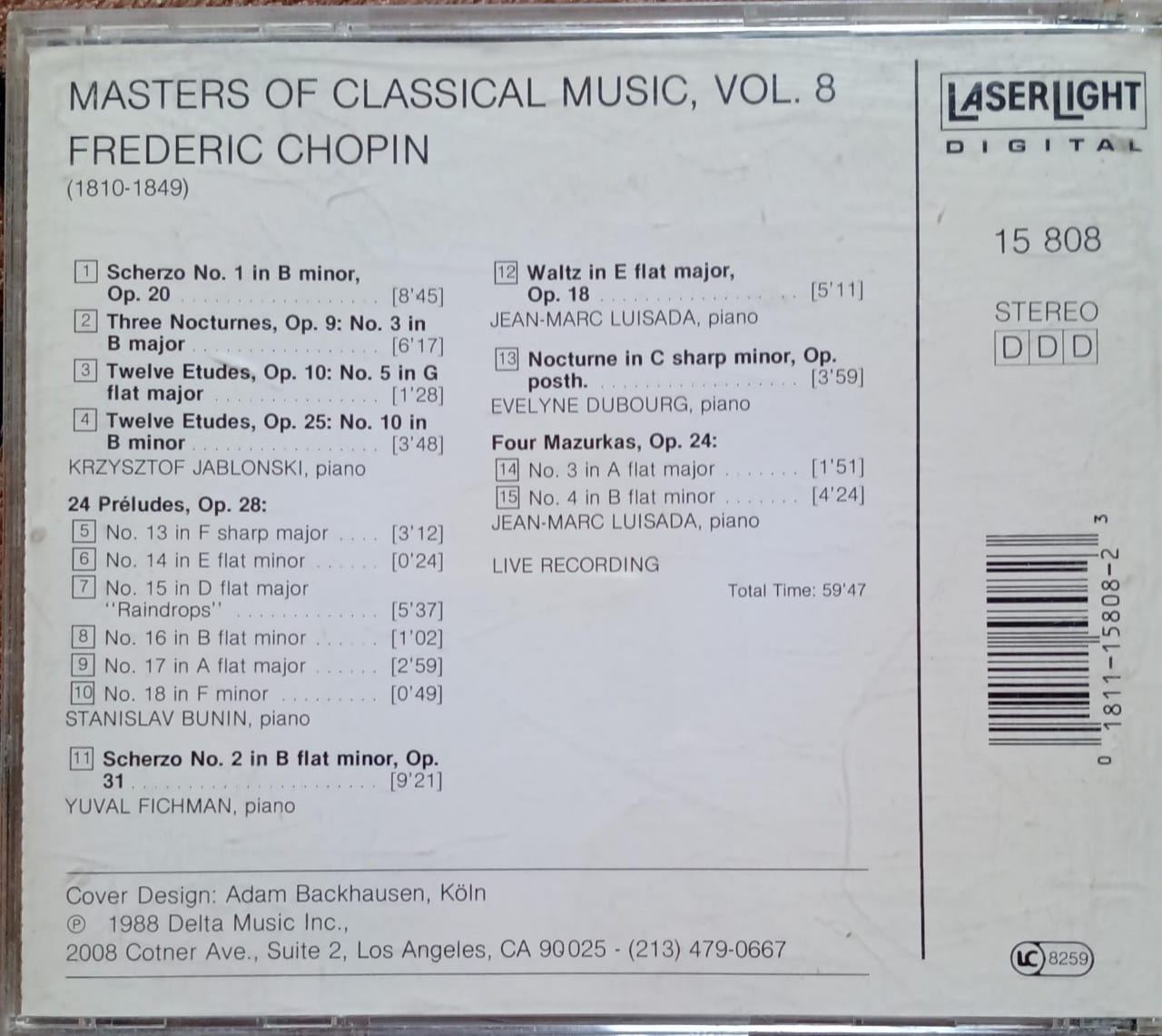 MASTERS OF CLASSICAL MUSIC, VOL. 8 FREDERIC CHOPIN. Cd.