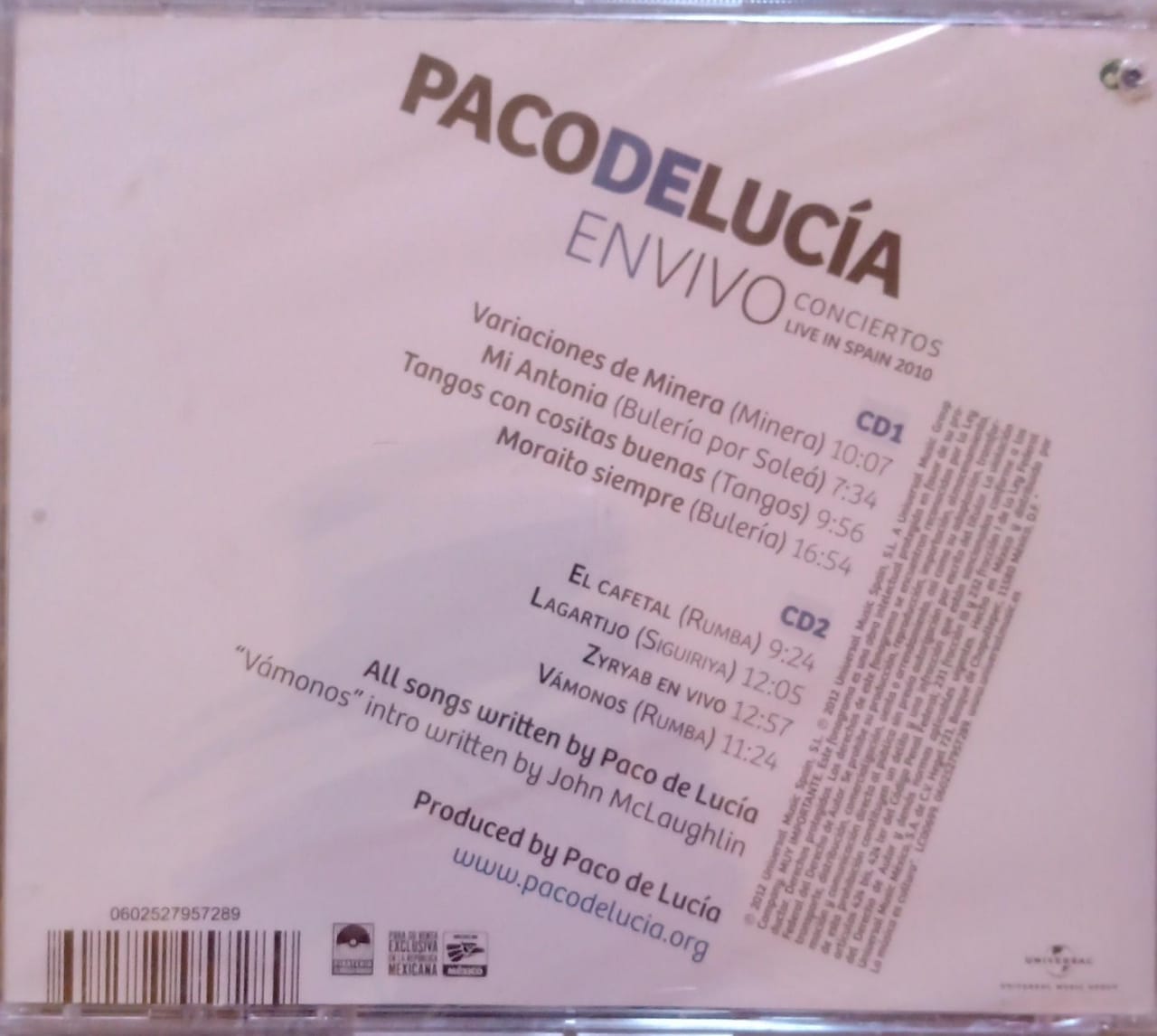 Paco de Lucía – En Vivo: Conciertos / Live in Spain 2010 (CD doble nuevo).
