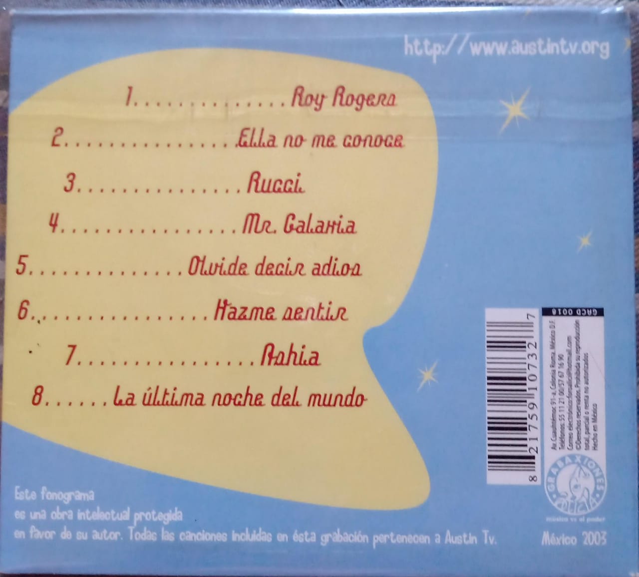 Austin TV – La Última Noche Del Mundo. Cd 1ra ed. Excelente estado.
