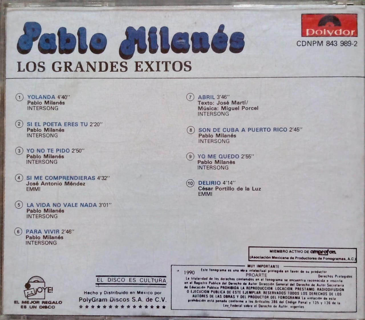 Pablo Milanés – Los Grandes Éxitos. Cd en buen estado.