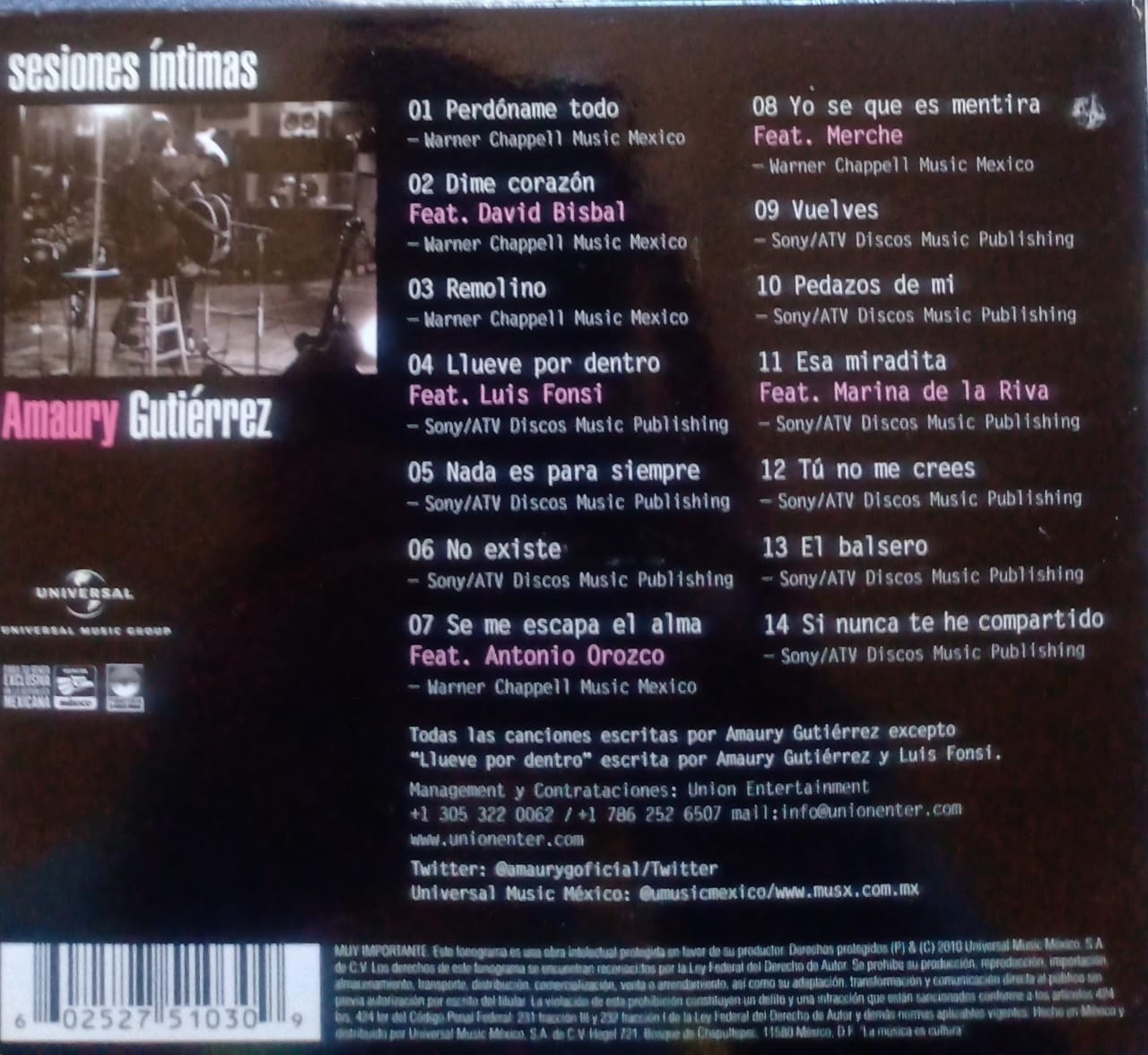 Amaury Gutiérrez – Sesiones Íntimas. Cd y DVD excelente estado.
