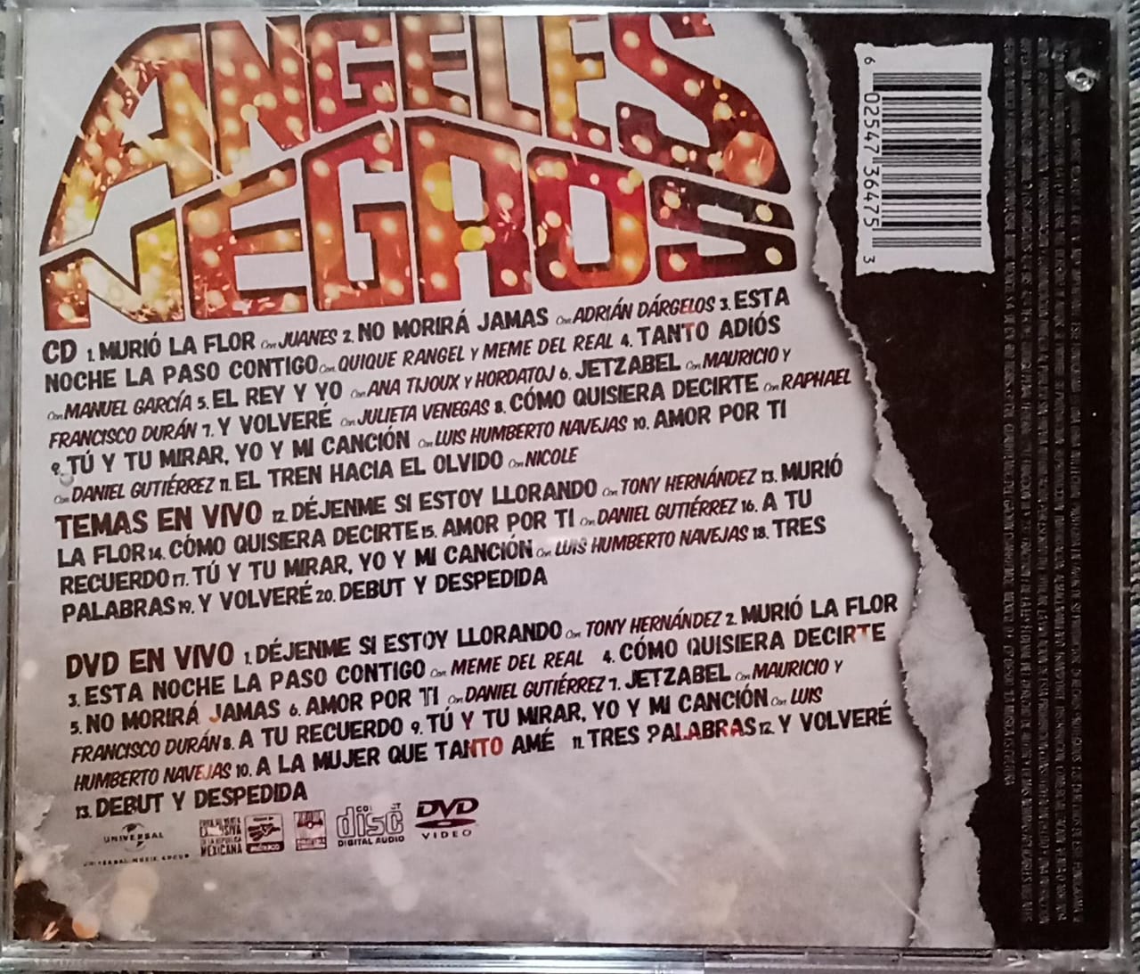 Ángeles Negros – No Morirá Jamás En Vivo. Cd y DVD nuevo.