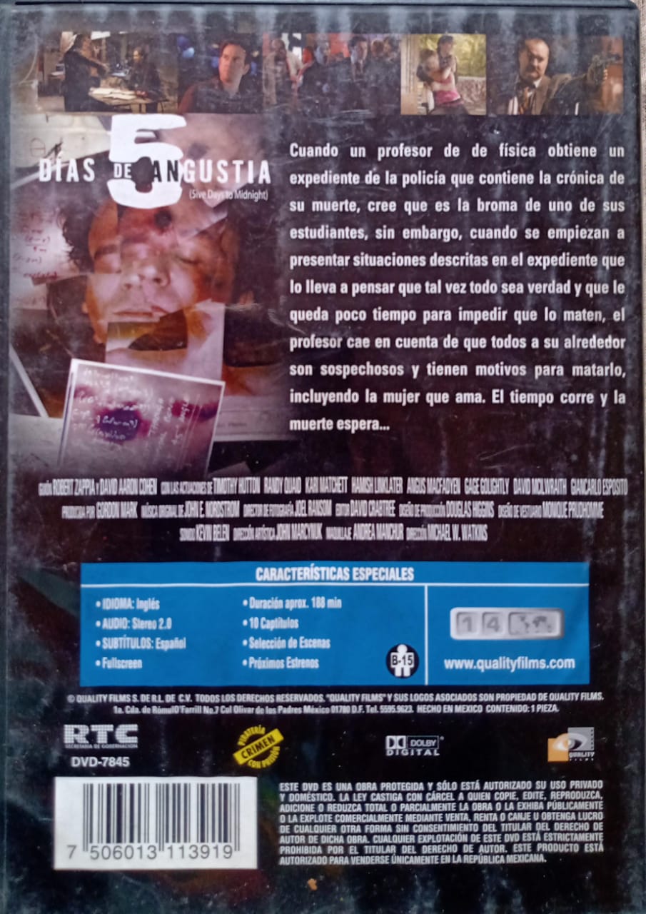 5 Días de Angustia (Five Days to Midnight) — DVD nacional.
