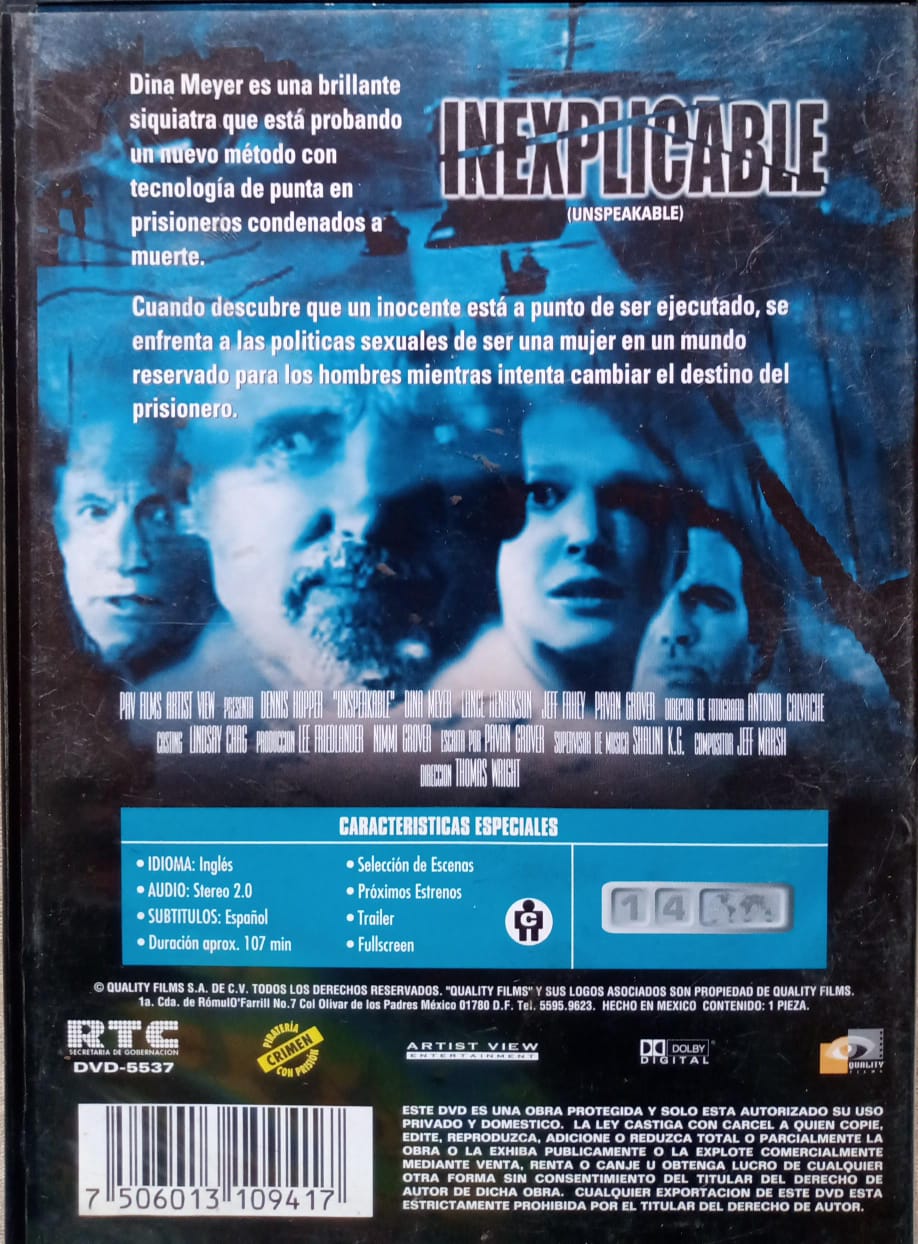 Inexplicable (Unspeakable) — DVD nacional.