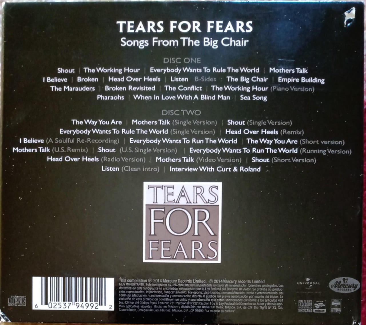 Tears for Fears – Songs from the Big Chair. Cd doble excelente estado.