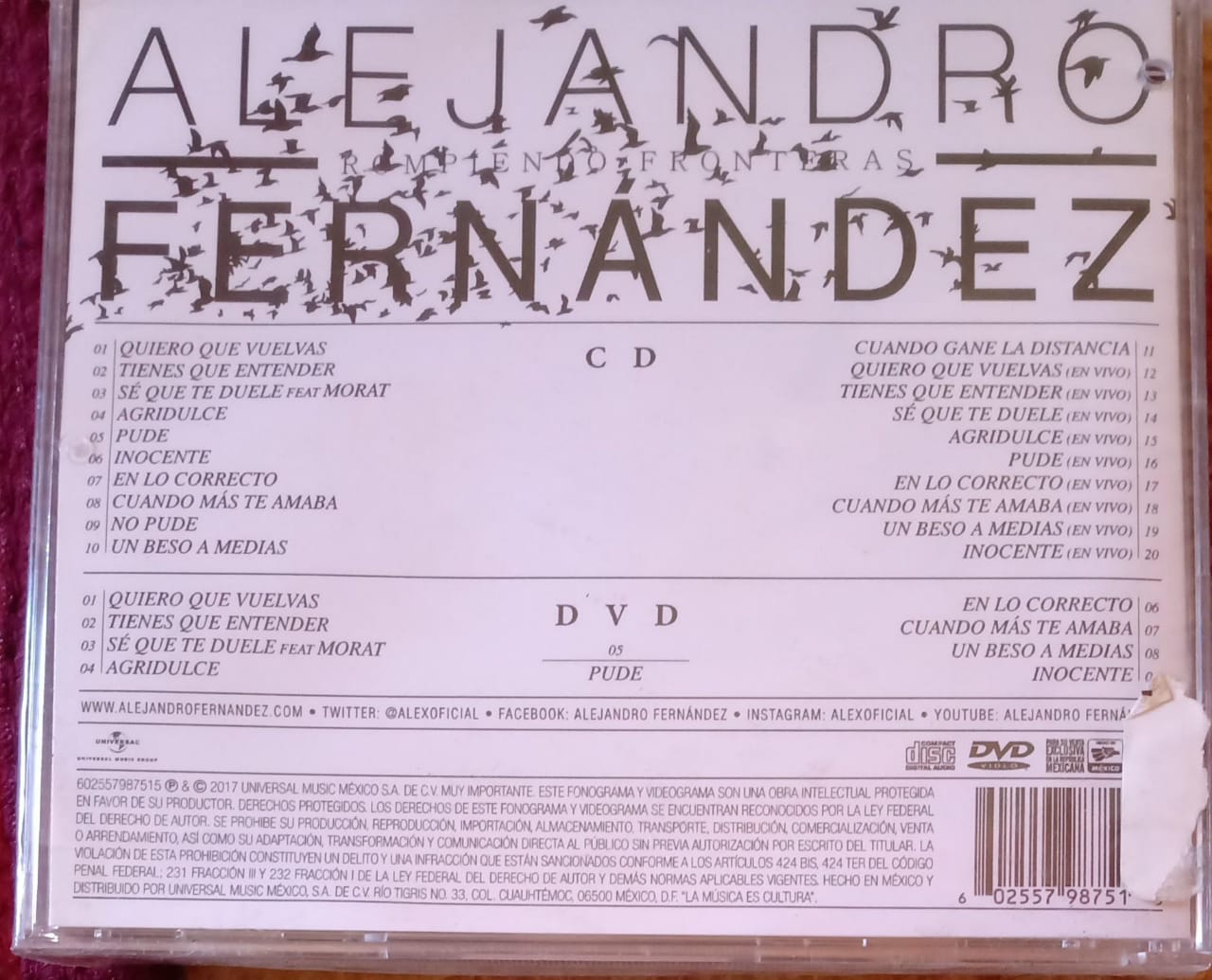 Alejandro Fernández – Rompiendo Fronteras. Cd y DVD nuevo.