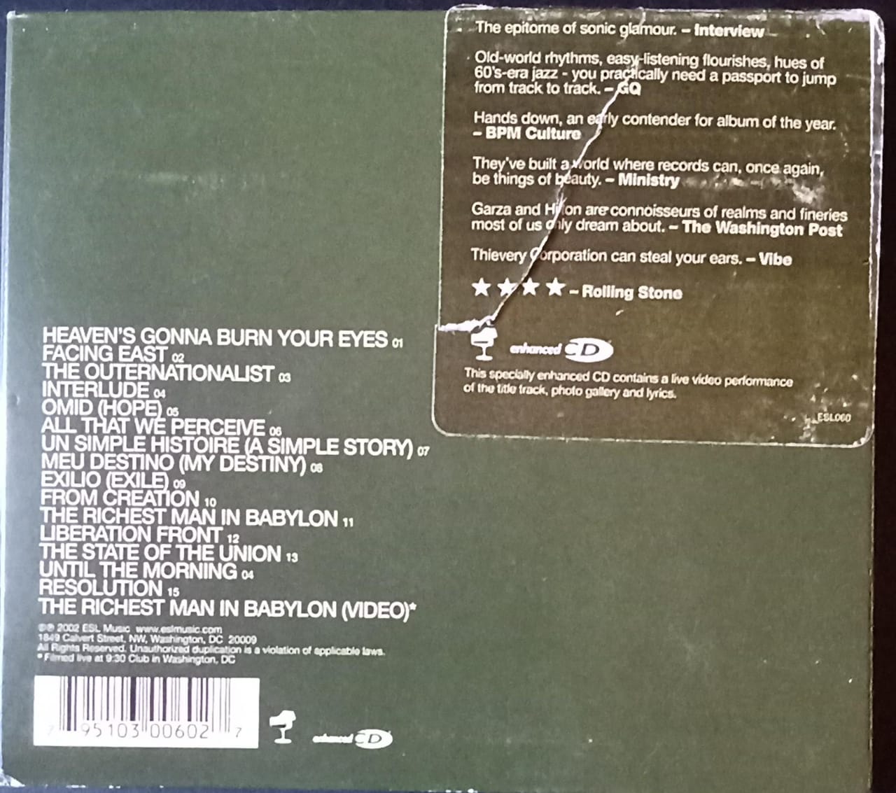 THIEVERY CORPORATION – The Richest Man in Babylon. Cd importado excelente estado.