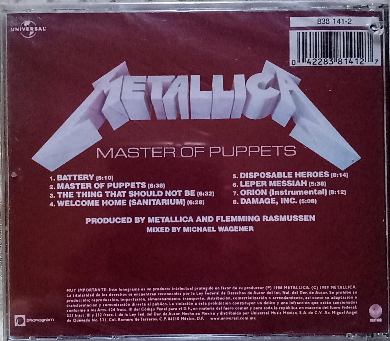 METALLICA – Master of Puppets. Cd nuevo.