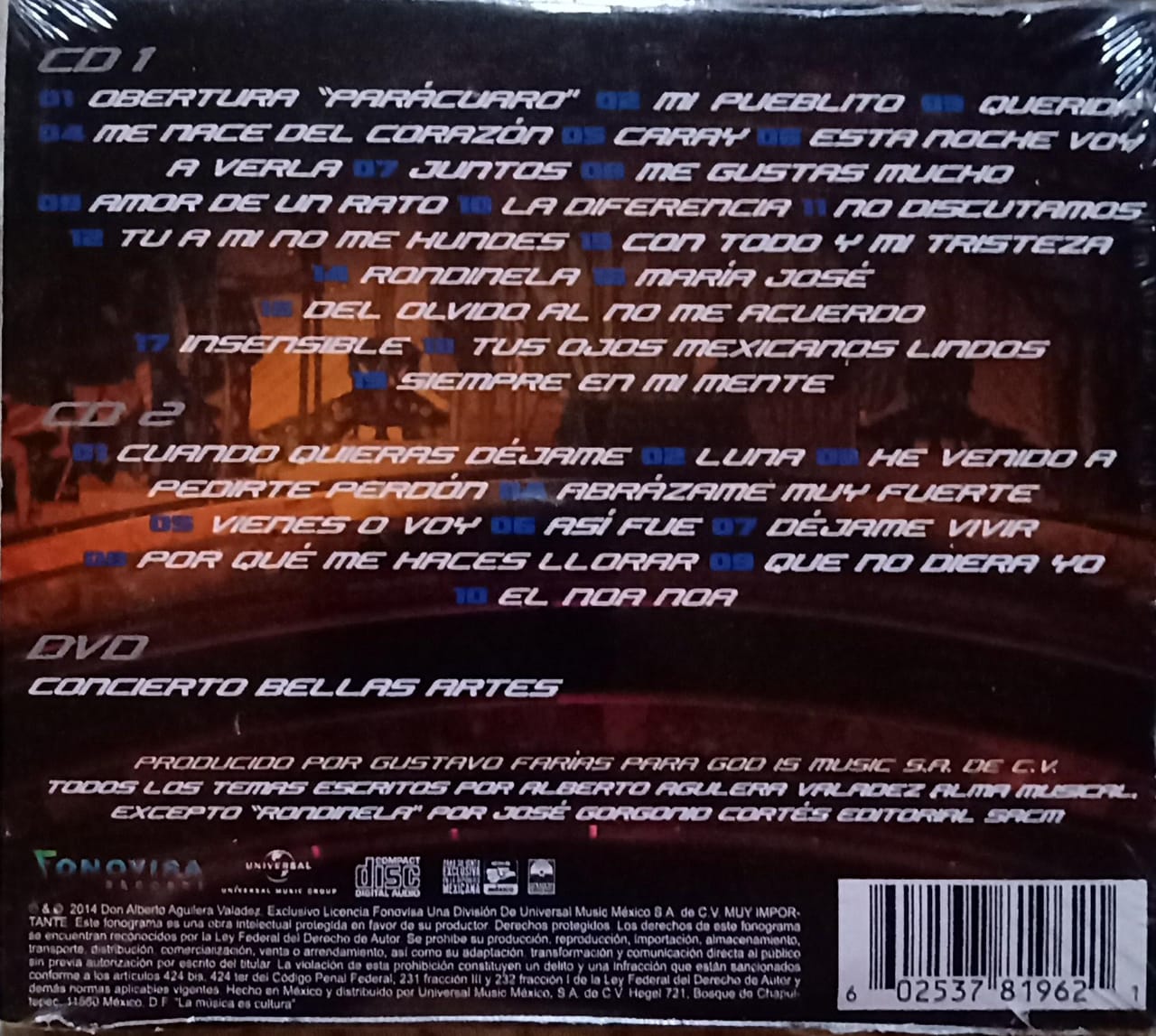 Juan Gabriel – Mis 40 En Bellas Artes. Cd doble y DVD nuevos.