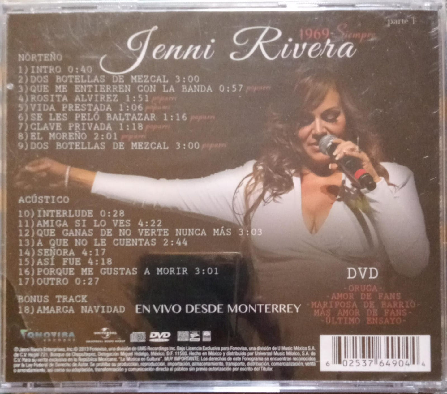 Jenni Rivera – 1969 - Siempre En Vivo Desde Monterrey (Parte 1). Cd doble nuevo.