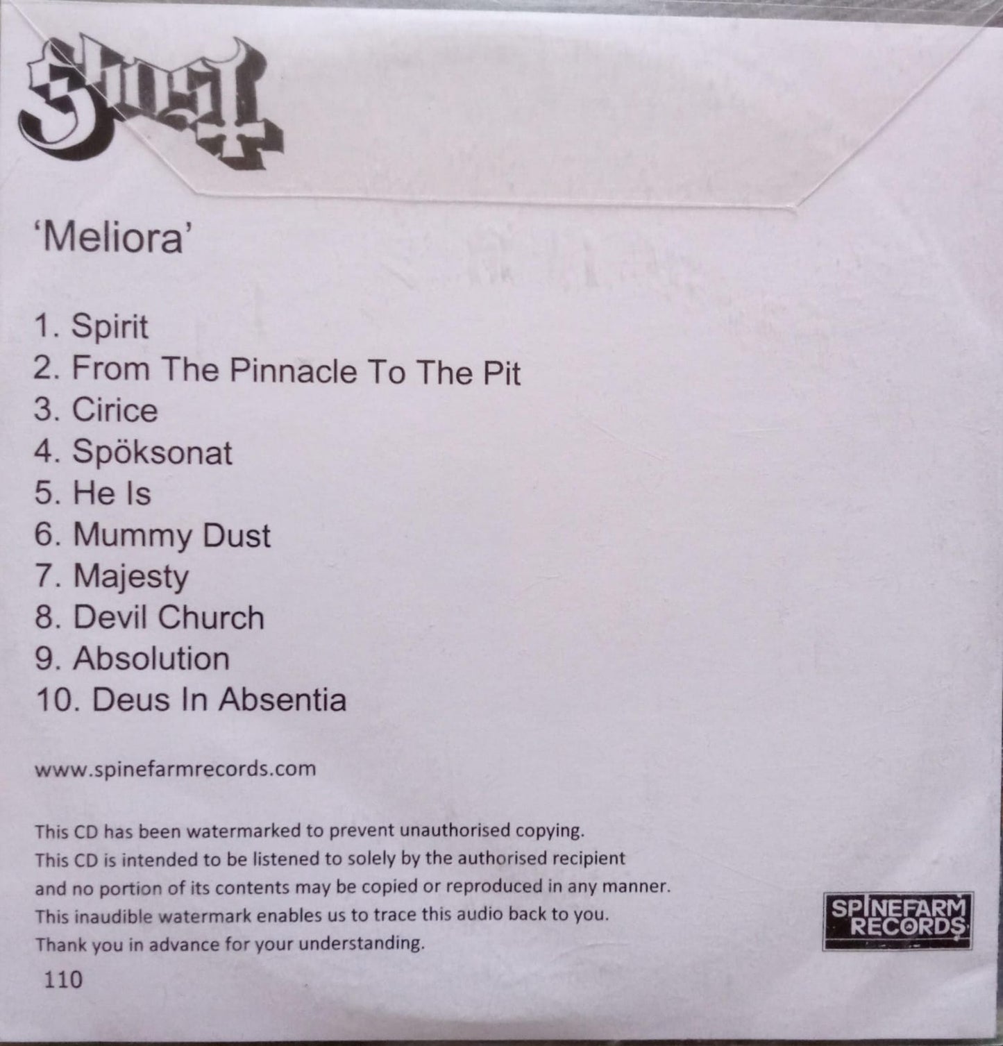 Ghost – Meliora. Cd. Cdr promo numerado raro.