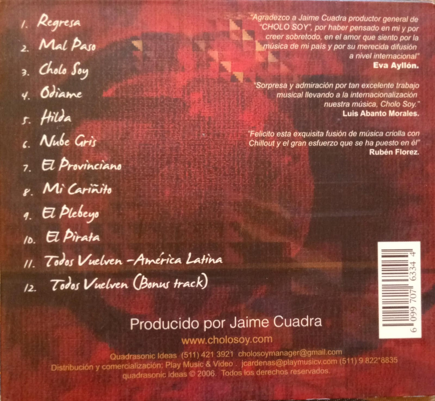 Jaime Cuadra – Cholo Soy: Peruvian Waltz Chillout. CD excelente estado.
