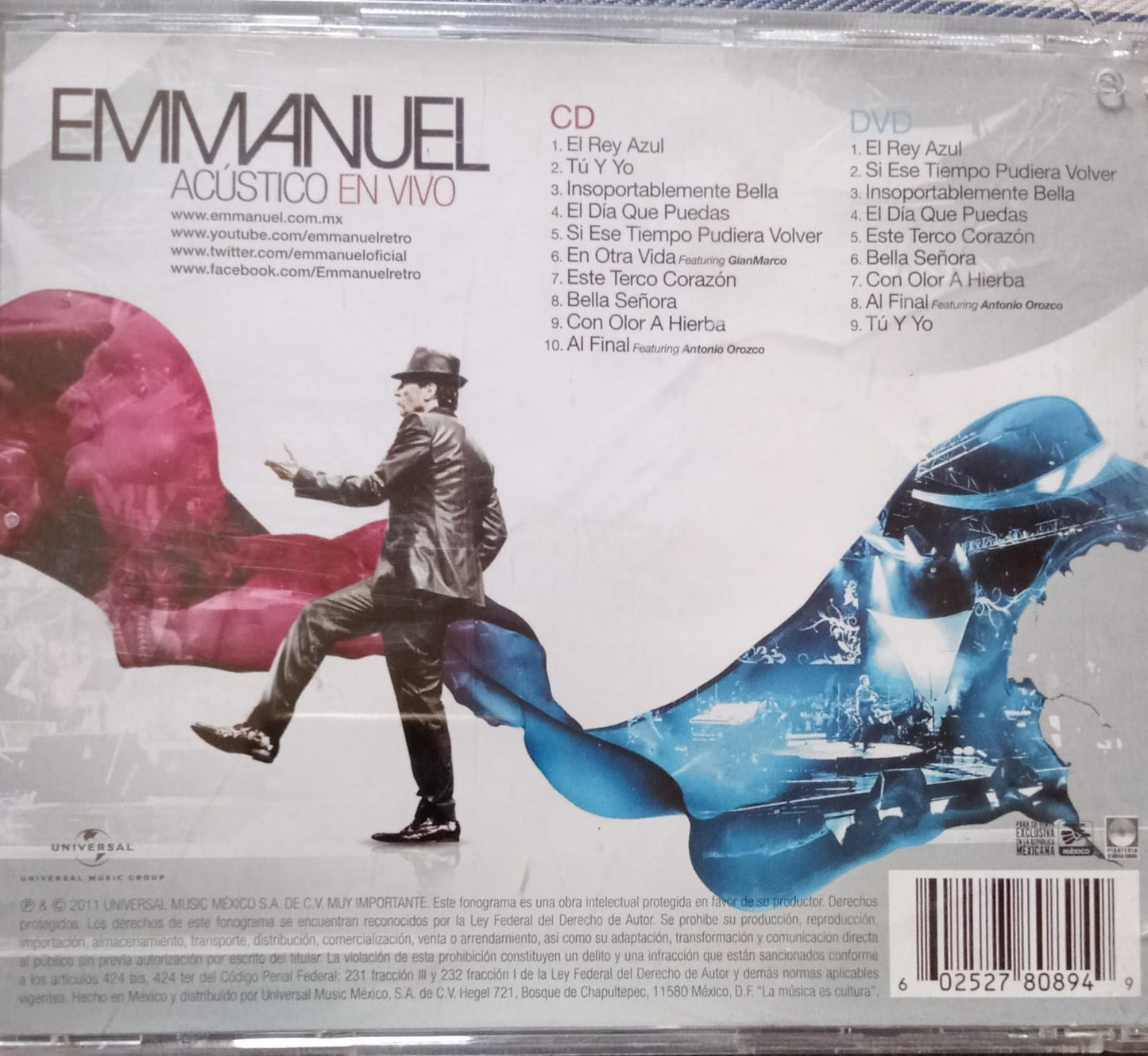 Emmanuel – Acústico En Vivo. Cd y DVD. Excelente estado.
