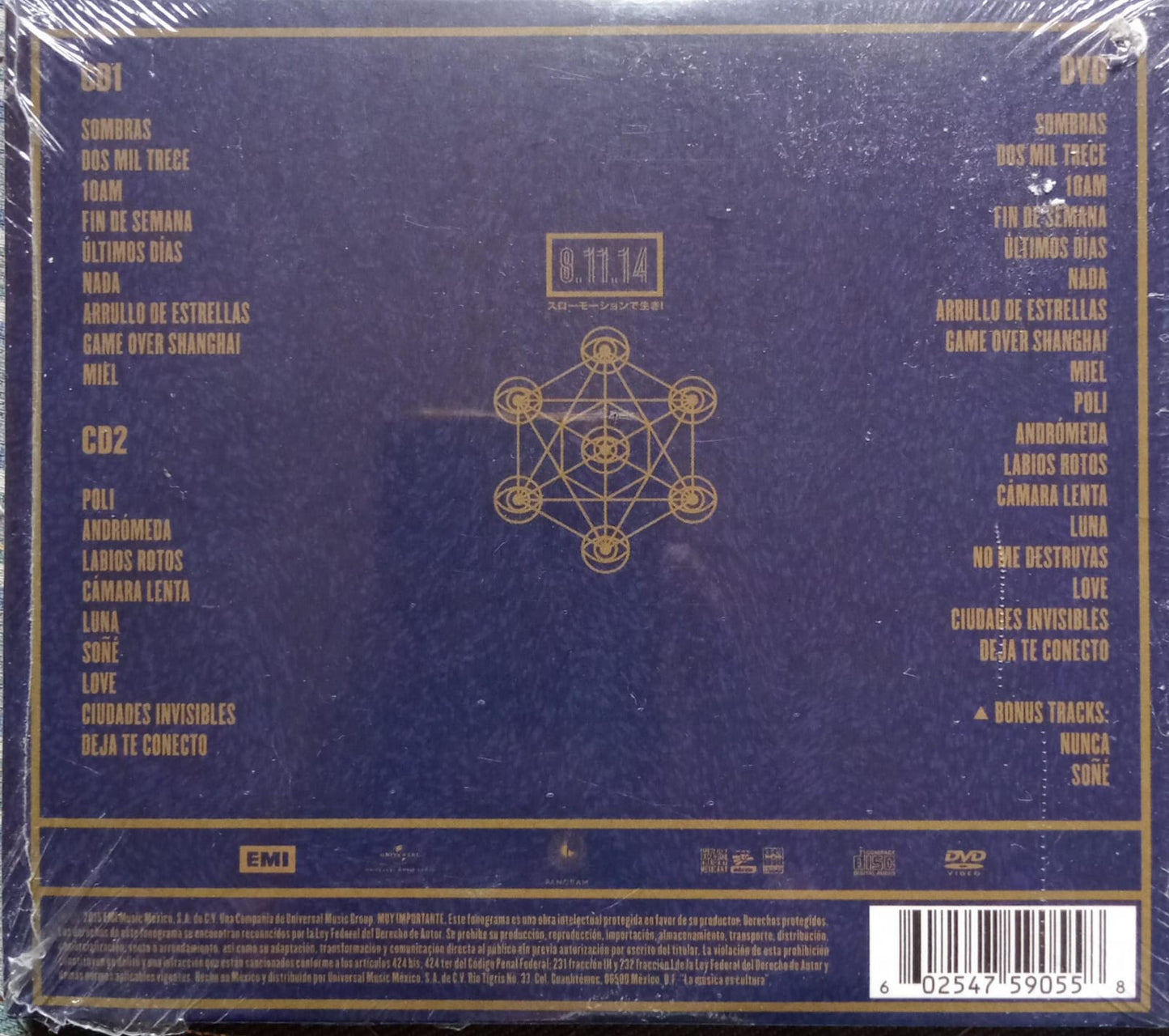 Zoé – 08.11.14 En Vivo En El Foro Sol. Cd doble y DVD nuevo.