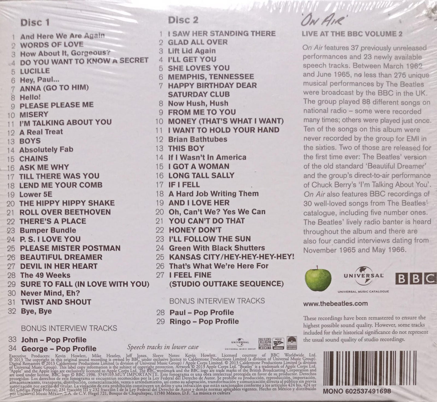 The Beatles – On Air - Live At The BBC Volume 2. CD doble nuevo.
