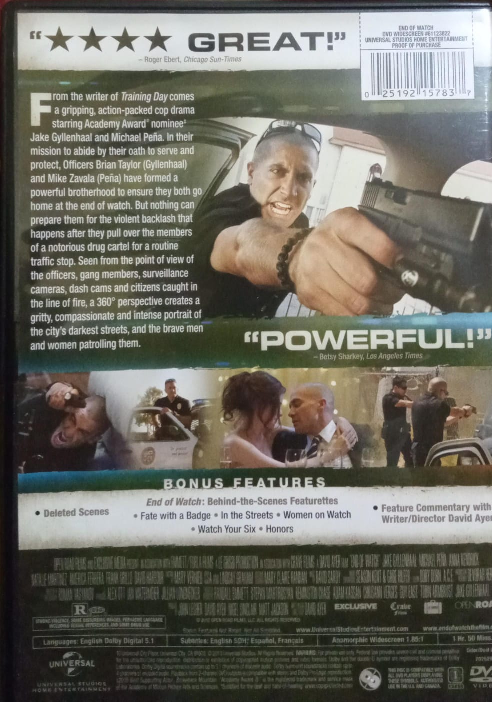Último turno. End of Watch. DVD.