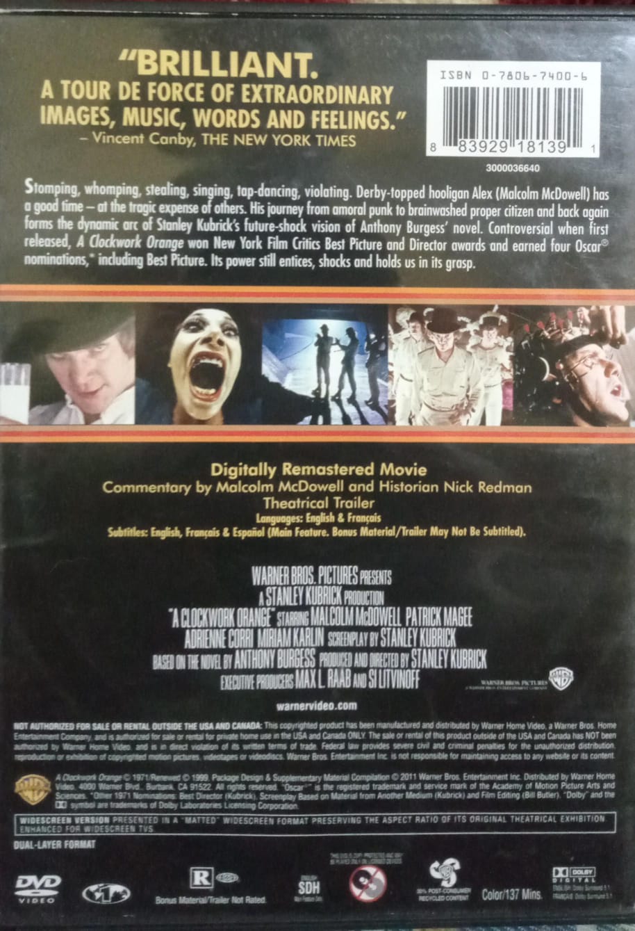 Naranja mecánica. A Clockwork Orange. DVD.