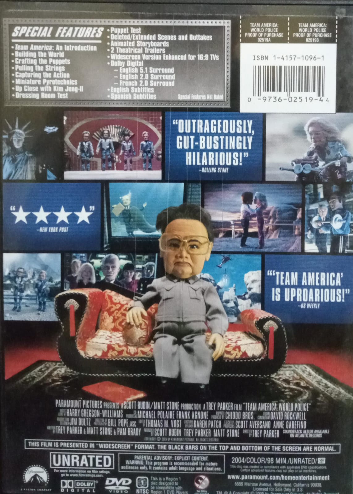 Equipo America: Policía mundial. Team America: World Police. DVD.