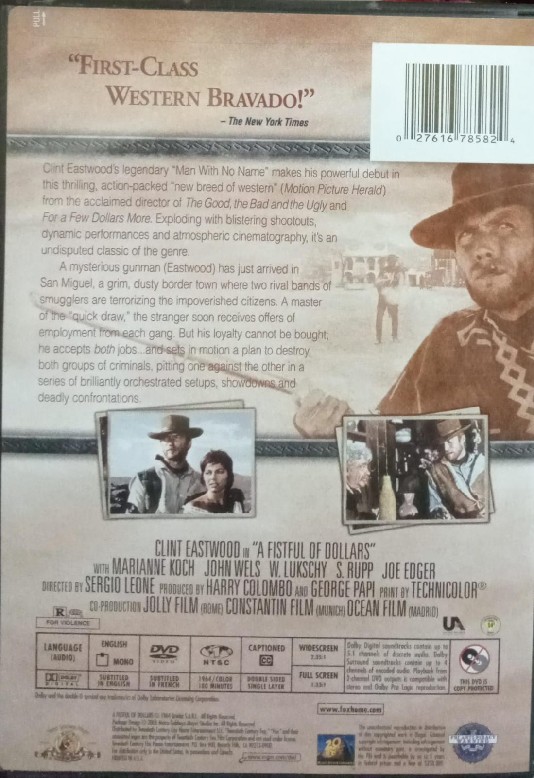 Por un puñado de dólares. Per un pugno di dollari. DVD.