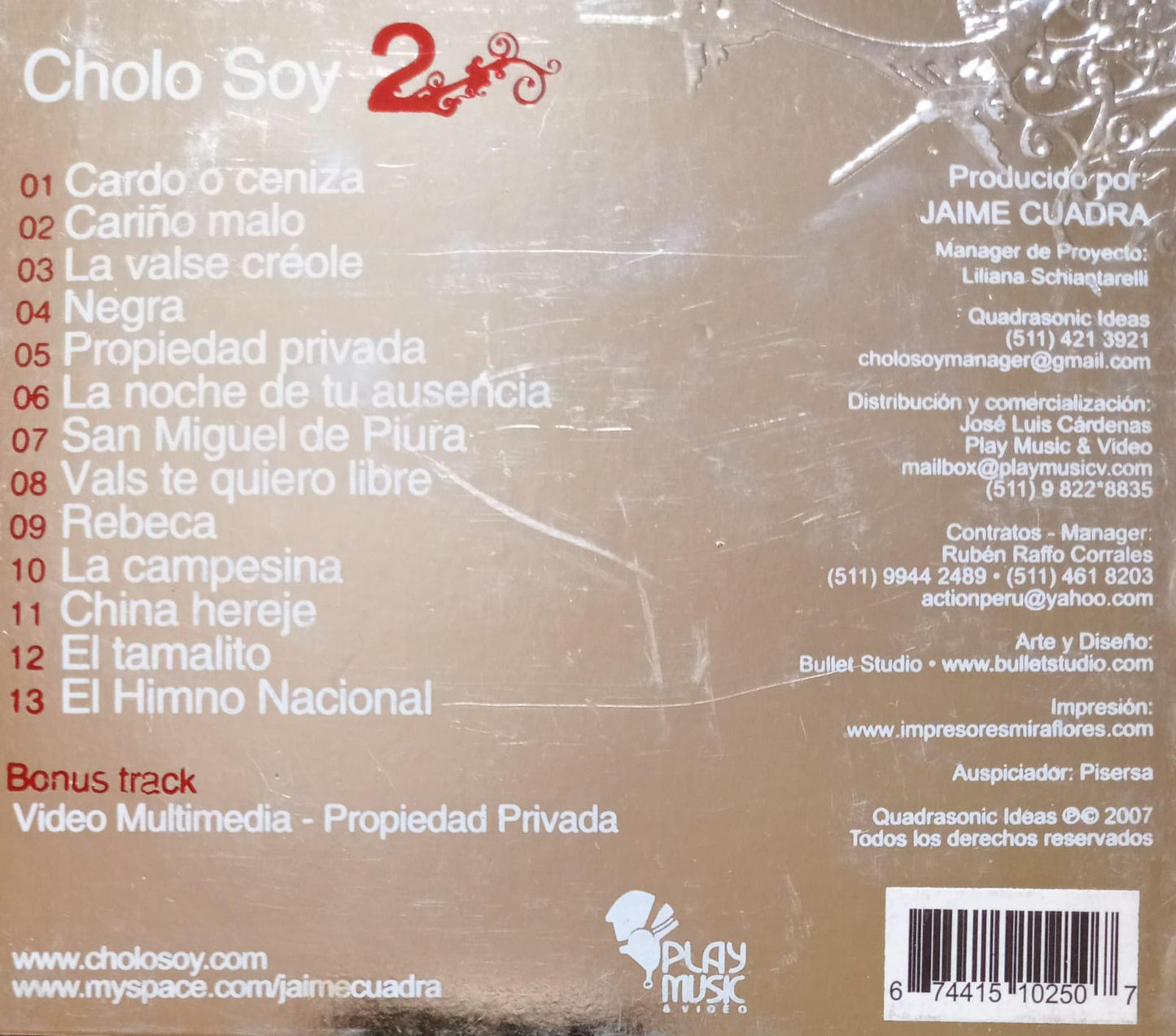 Jaime Cuadra – Cholo Soy 2. Cd excelente estado.