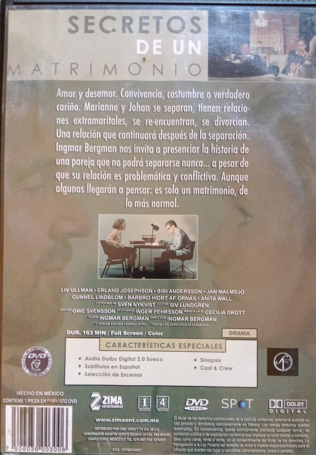 Escenas de un matrimonio. DVD.
