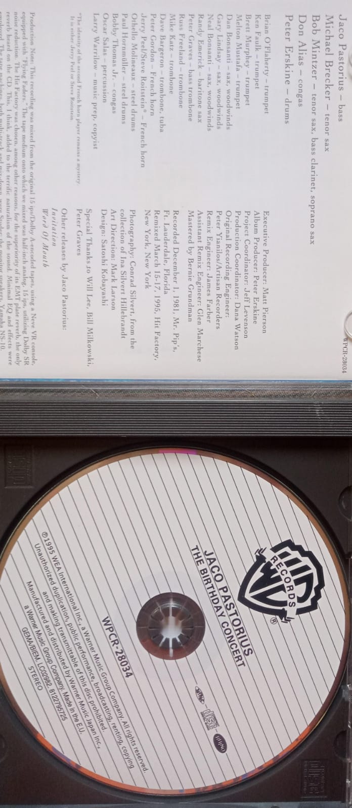 Jaco Pastorius – The Birthday Concert. Cd buen estado.