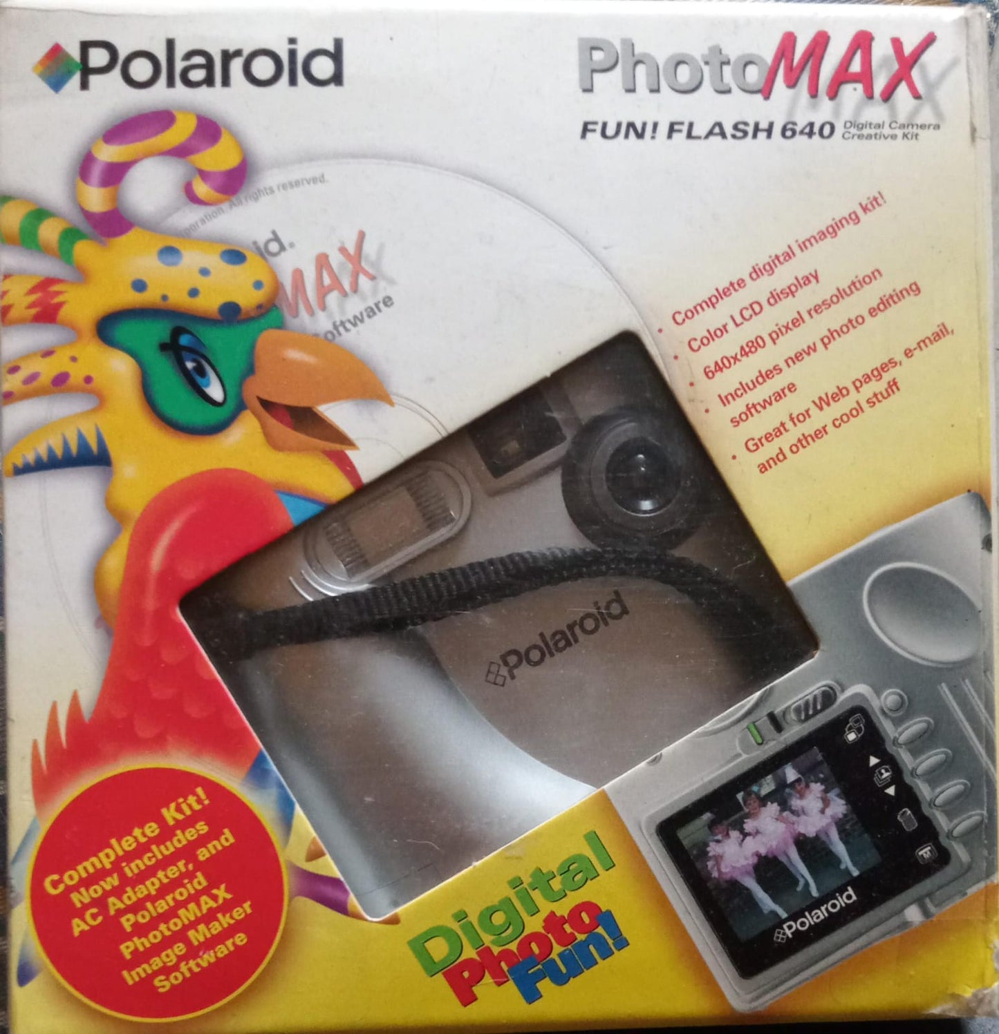 Cámara Digital Polaroid PhotoMax Fun! Flash 640 SE (Año 2000) – ¡Completa en Caja Original!