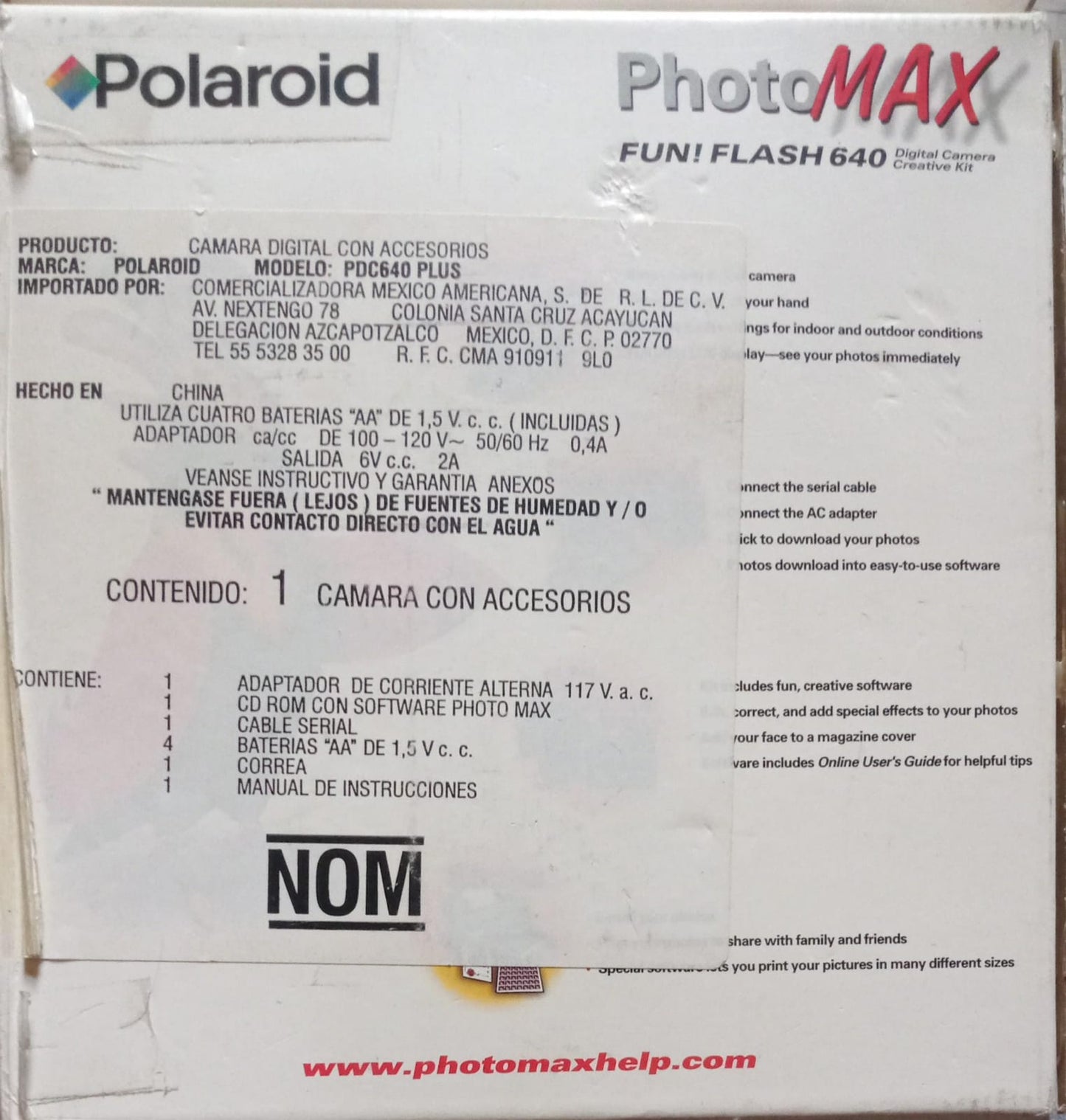 Cámara Digital Polaroid PhotoMax Fun! Flash 640 SE (Año 2000) – ¡Completa en Caja Original!